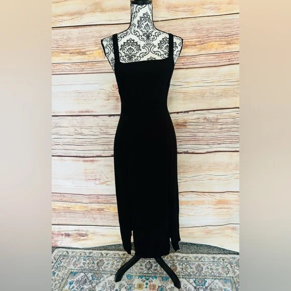 Wild Honey Black Square Neck Open Tie Smocked Back Sleeveless Maxi Dress Size M - Picture 8 of 15